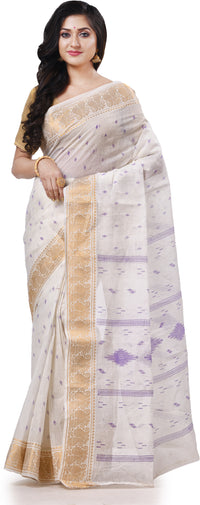 Thumbnail for Desh Bidesh Woven Handloom Pure Cotton Saree (White) - Distacart