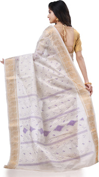 Thumbnail for Desh Bidesh Woven Handloom Pure Cotton Saree (White) - Distacart