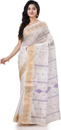 Thumbnail for Desh Bidesh Woven Handloom Pure Cotton Saree (White) - Distacart
