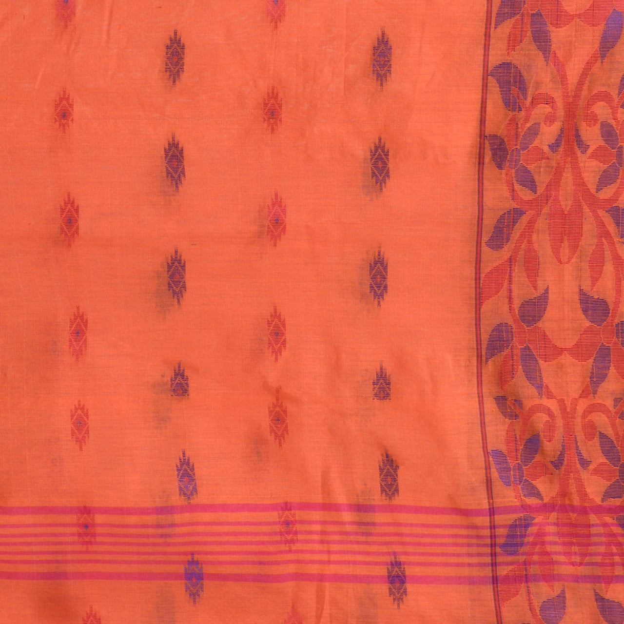 Desh Bidesh Woven Handloom Cotton Silk Saree (Orange) - Distacart