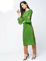 Thumbnail for Aniyah Cotton Criss Cross Bell Sleeves Straight Kurta In Green (AN-101A)