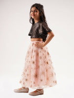 Thumbnail for Lil Drama Paris Nights Girls Peach Sequin Choli Printed Lehanga - Distacart