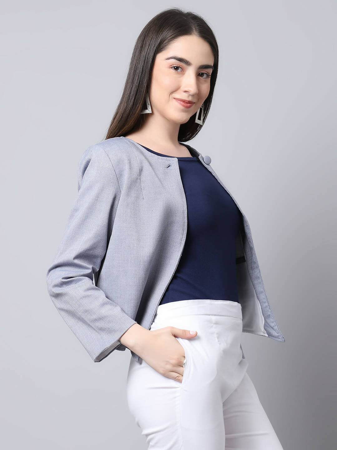 Even Apparels Grey Polywool Open Front Statement Women's Jacket (BF740) - Distacart