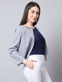 Thumbnail for Even Apparels Grey Polywool Open Front Statement Women's Jacket (BF740) - Distacart