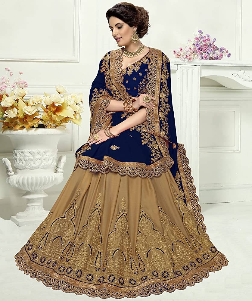 Panash Trends Women's Blue Silk Heavy Embroidery Saree