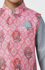 Thumbnail for Lil Drama Raangoli Boys Grey Kurta With Dhotiand Jacket Set - Distacart