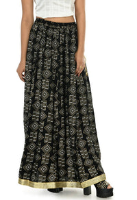 Thumbnail for Mominos Fashion Moeza Cotton Black Printed Lehenga (Lancha)