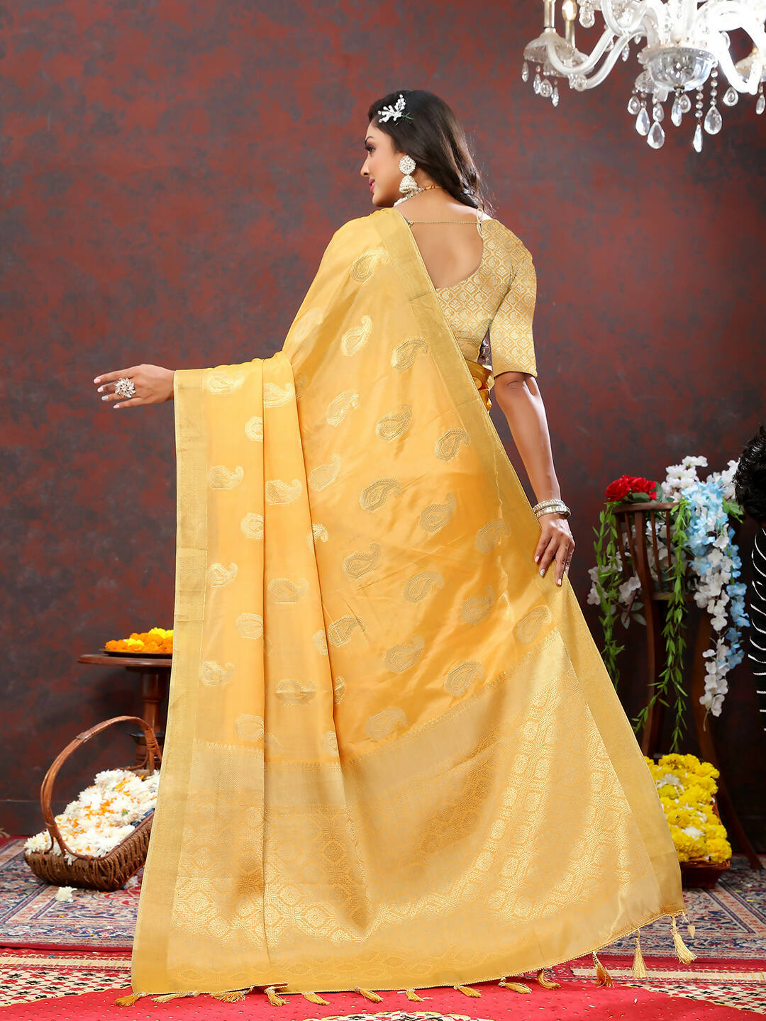 Lorenvalley Fashion Gold Cotton Woven Design with Zari Weaving Design Saree - Distacart
