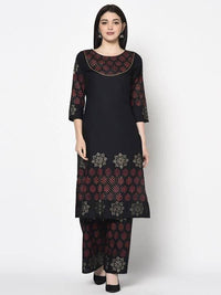 Thumbnail for Aniyah Rayon Black Color Block Print Straight Kurta (AN-190K)