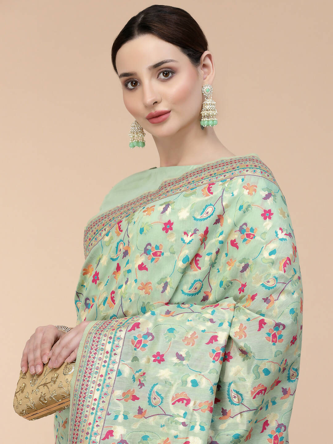 Sea Green Silk Blend Woven Design Saree With Unstitched Blouse Piece - Aloki - Distacart