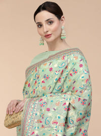 Thumbnail for Sea Green Silk Blend Woven Design Saree With Unstitched Blouse Piece - Aloki - Distacart