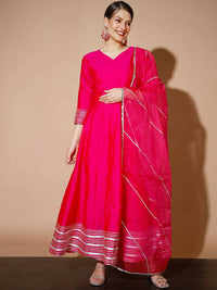 Thumbnail for Myshka Women Pink Solid Kurta & With Dupatta - Distacart