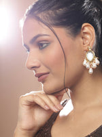 Thumbnail for Gold-Toned White Kundan Contemporary Gold-Plated Drop Earrings - Ruby Raang - Distacart