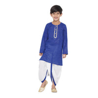 Thumbnail for Little Bansi Golden Striped Kurta and Dhoti - Royal Blue and Cream