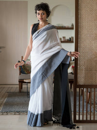 Thumbnail for Suta White Woven Design Cotton Blend Saree - Distacart