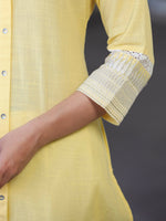 Thumbnail for Juniper Women's Yellow Cotton Slub Embroidered Straight Kurta - Distacart