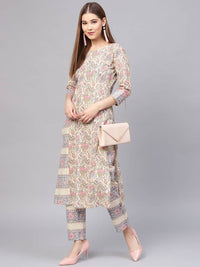 Thumbnail for Yufta Women Beige & Grey Printed Kurta with Trouser