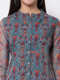 Thumbnail for Myshka Women's Beautiful Organza Printed Printed 3/4 Sleeve Round Neck Casual Multicolor Tunic