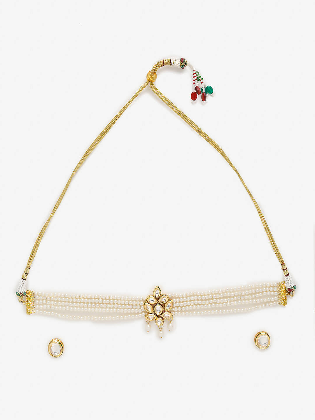 Gold-Plated White Pearl Kundan Choker With Studs - Ruby Raang - Distacart