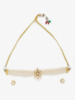 Thumbnail for Gold-Plated White Pearl Kundan Choker With Studs - Ruby Raang - Distacart