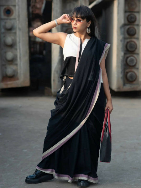 Suta Black Solid Mul Cotton Saree - Distacart