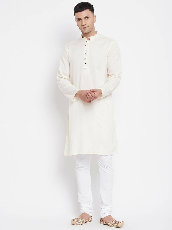 Even Apparels Cream Rayon Men's Kurta With Band Collar - Distacart