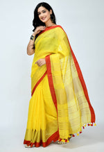 Thumbnail for Mominos Fashion Moeza Pure Linen Yellow Saree