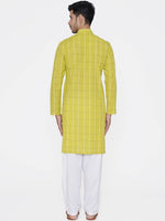 Thumbnail for Manyavar Men Lime Green & White Checked Straight Kurta - Distacart