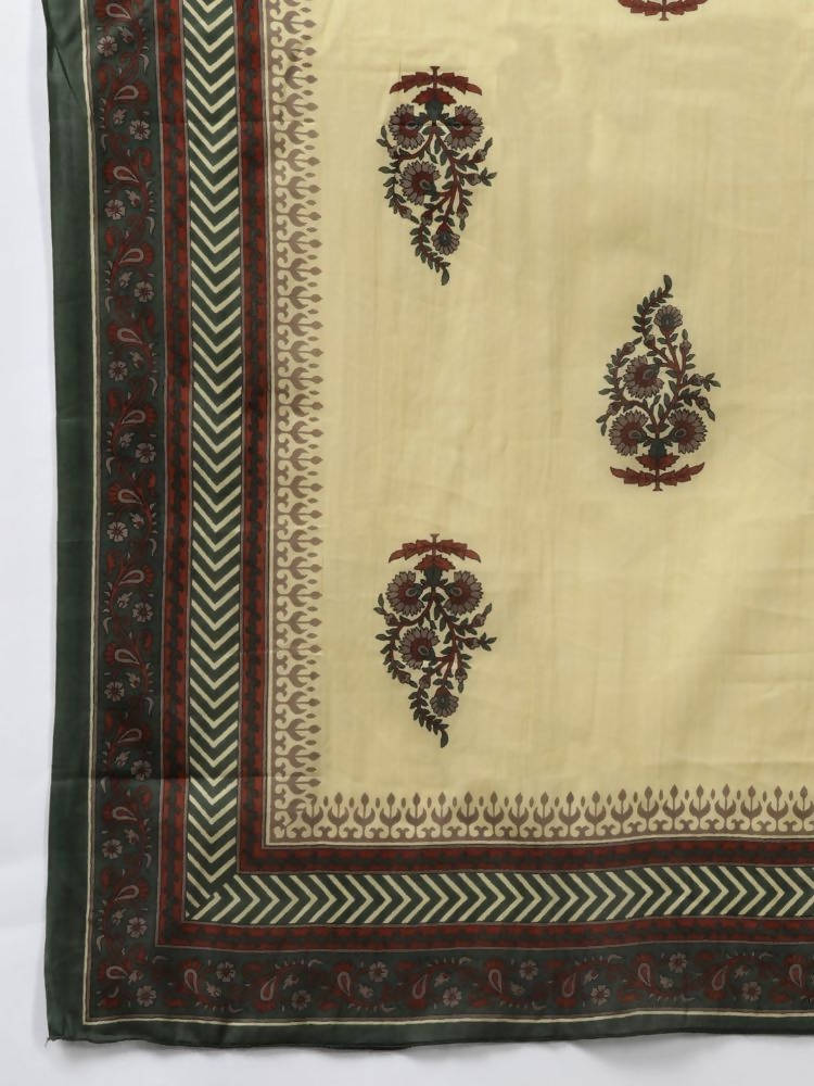Yufta Women Green and Beige Floral Print Pure Cotton Kurta with Palazzo and Dupatta