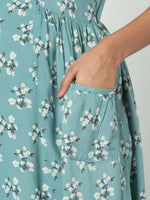 Thumbnail for Manet Short Sleeves Maternity Dress Floral Print With Concealed Zipper Nursing Access - Green - Distacart