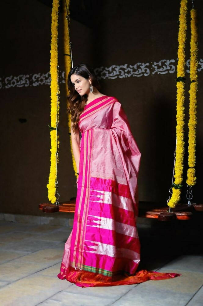 Very Much Indian Handloom Cotton Viscose Ilkal Saree - Baby Pink - Distacart