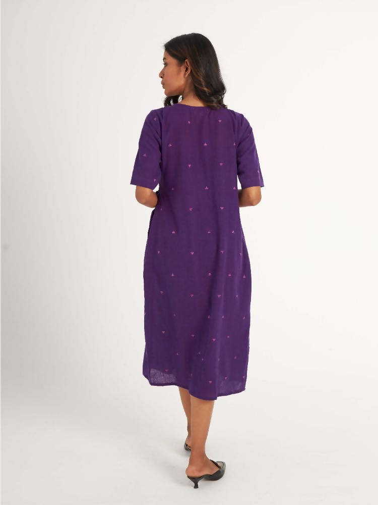 Suta Women's Purple Geometric Fit and Flare Dress - Distacart