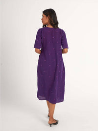 Thumbnail for Suta Women's Purple Geometric Fit and Flare Dress - Distacart