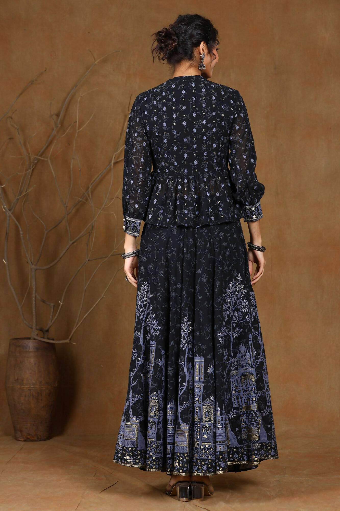 Juniper Women Black Georgette Printed Flared Lehenga Choli Sets - Distacart