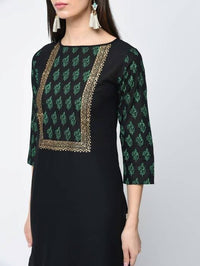 Thumbnail for Aniyah Cotton Block Printed Black Straight Kurta (AN-131K)