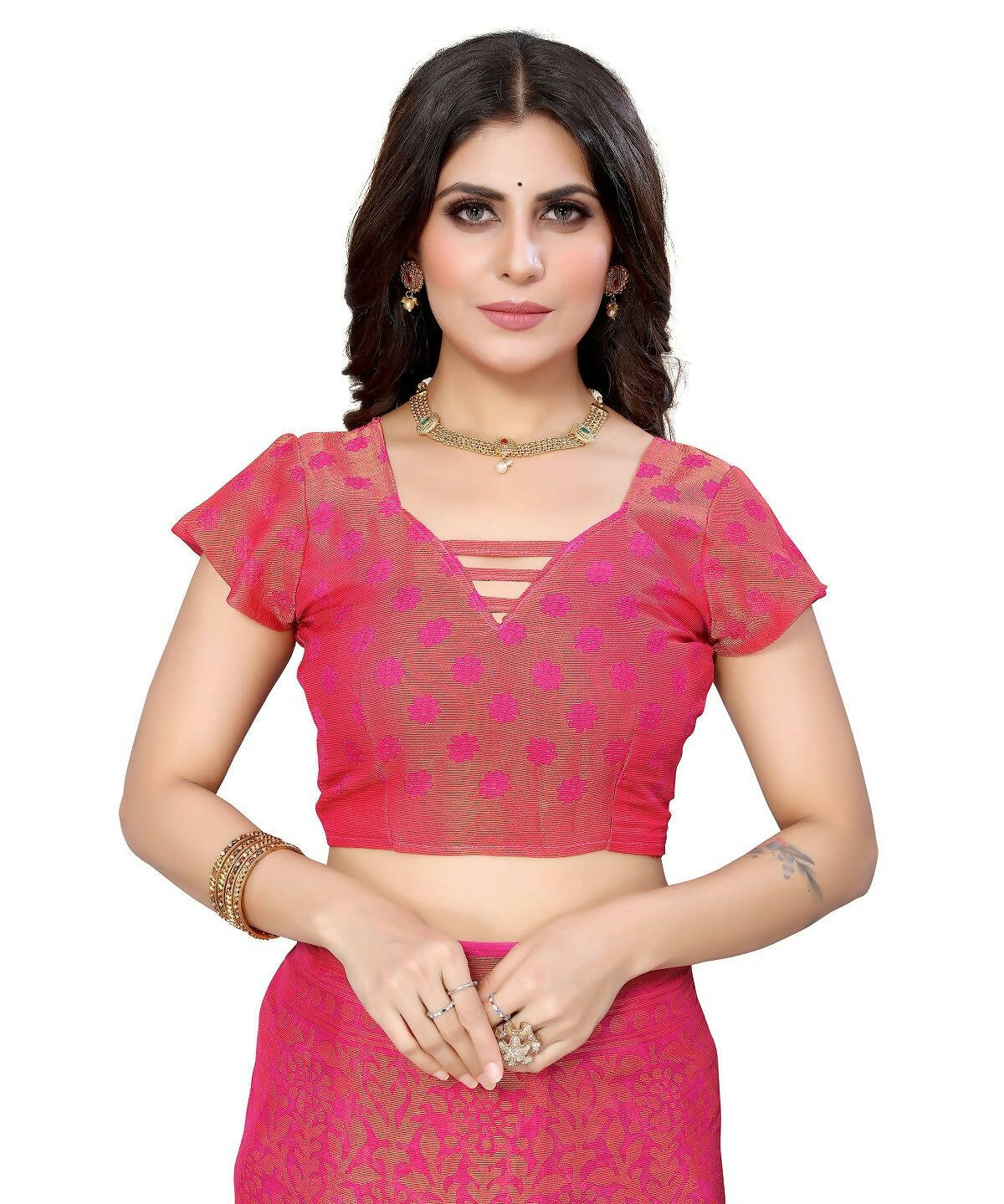 Vamika Pink Chiffon Brasso Bollywood Style Woven Saree (AARADHYA PINK) - Distacart