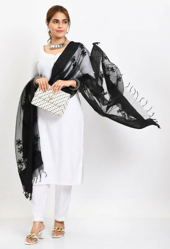 Mominos Fashion Moeza Women's Orgenza All Over Chikan Work Black Dupatta - Distacart