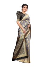 Thumbnail for Vamika Ethnic Fire Grey Weaving Banarasi Jacquard Saree - Distacart