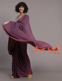 Thumbnail for Suta Purple Orange Solid Cotton Blend Saree - Distacart