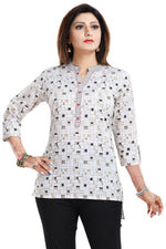 Thumbnail for Snehal Creations Vibrant Vigour White Cotton Printed Short Tunic - Distacart