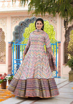 Thumbnail for Functional Designer Off White-Muliti Dola Silk Anarkali suit with Dupatta - Ramya - Distacart