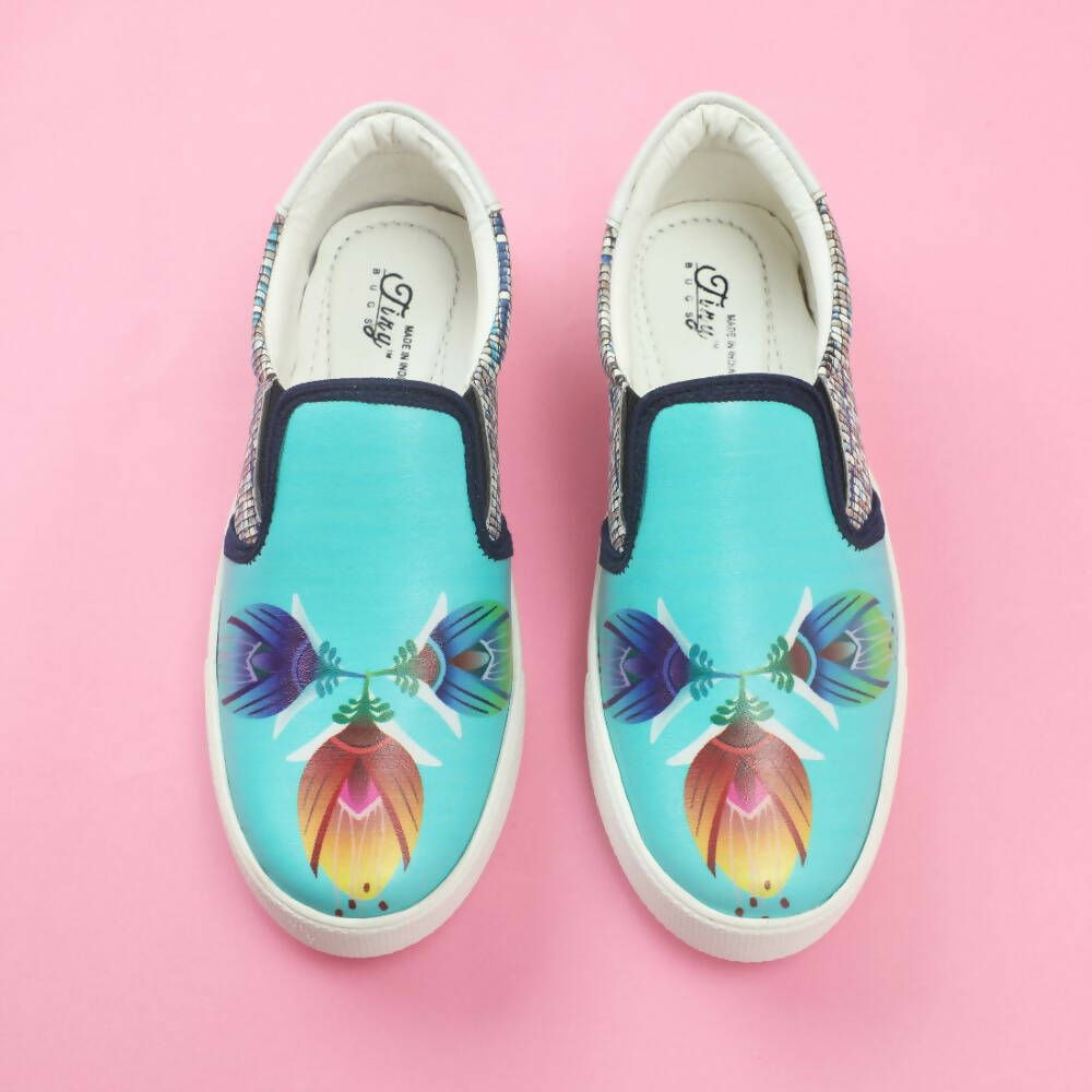Tiny Bugs Girls Flower Printed Slip Ons Sneakers - Sky Blue - Distacart