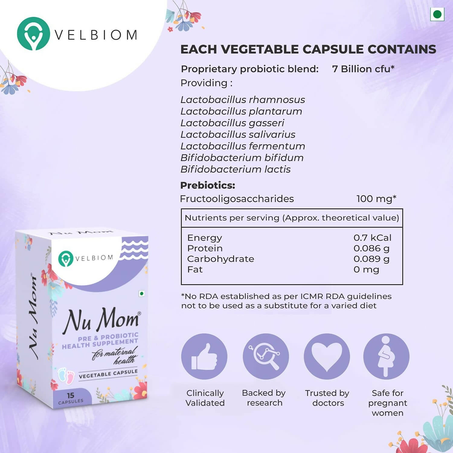 Velbiom Nu Mom Probiotic Health Capsules For Women - Distacart