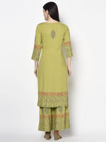 Thumbnail for Aniyah Rayon Parrot Green Color Block Print Straight Kurta Palazzo Set (AN-197K)