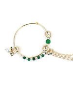 Thumbnail for Gold-Plated White Green Kundan-Studded Pearl Beaded Nosepin - Ruby Raang - Distacart