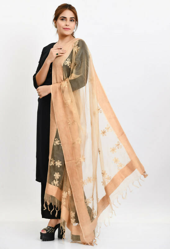 Mominos Fashion Moeza Women's Orgenza All Over Chikan Work Golden Dupatta - Distacart