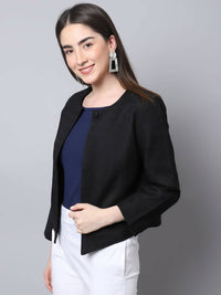 Thumbnail for Even Apparels Black 100% Viscose Open Front Statement Women's Jacket - Distacart
