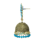 Thumbnail for Mominos Fashion Johar Kamal Beautiful Kundan Work Jhumka With Sky Blue Beads - Distacart