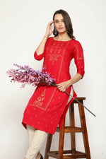 Thumbnail for Maai Rayon Hand Printed Kurta Red - Distacart