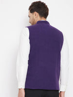 Thumbnail for Even Apparels Purple Wool Men's Nehru Jacket-Contrast Lining-Inbuilt Pocket Square - Distacart
